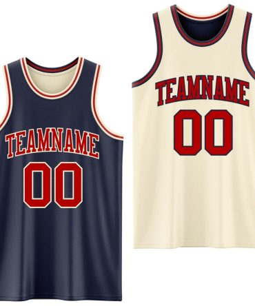Custom Reversible Navy Red-Cream Double Side Basketball Jersey, Gift For Basketball Fans