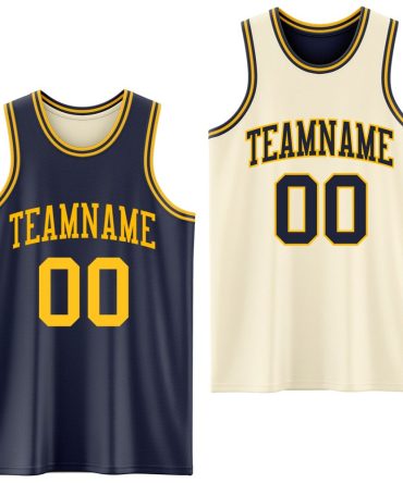 Custom Reversible Navy Gold Double Side Basketball Jersey, Gift For Basketball Fans