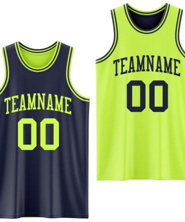 Custom Reversible Navy Neon Green Double Side Basketball Jersey, Gift For Basketball Fans