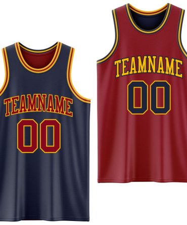 Custom Reversible Navy Maroon-Gold Double Side Basketball Jersey, Gift For Basketball Fans