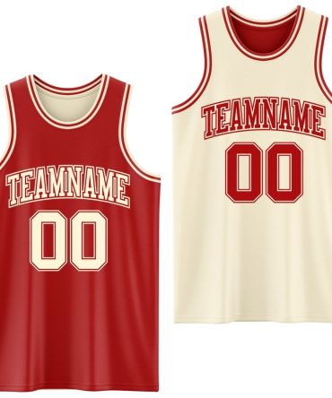 Custom Reversible Red Cream Double Side Basketball Jersey, Gift For Basketball Fans