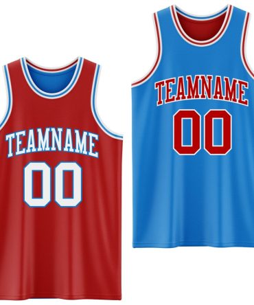 Custom Reversible Red White-Powder Blue Double Side Basketball Jersey, Gift For Basketball Fans