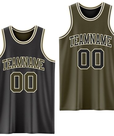 Custom Reversible Black Olive-Cream Double Side Basketball Jersey, Gift For Basketball Fans