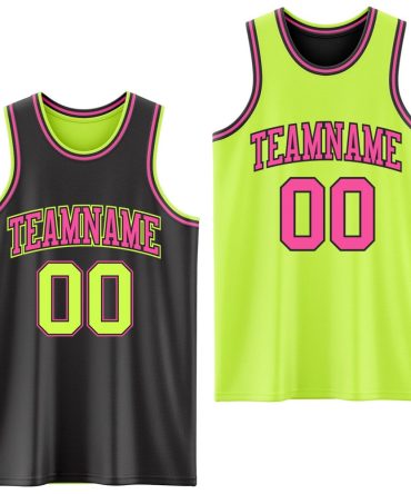 Custom Reversible Black Neon Green-Pink Double Side Basketball Jersey, Gift For Basketball Fans