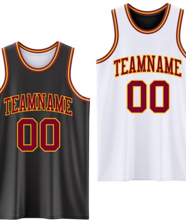 Custom Reversible Black Maroon-Gold Double Side Basketball Jersey, Gift For Basketball Fans