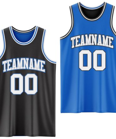 Custom Reversible Black Gray-Blue Double Side Basketball Jersey, Gift For Basketball Fans