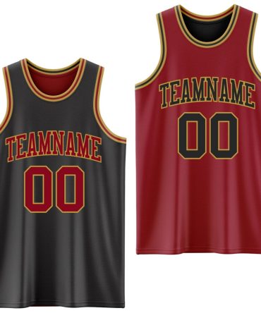 Custom Reversible Black Maroon-Old Gold Double Side Basketball Jersey, Gift For Basketball Fans