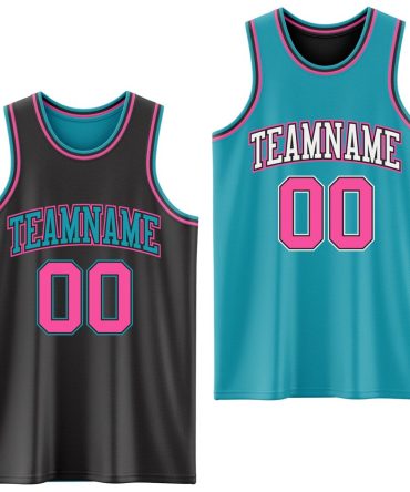Custom Reversible Black Pink-Teal Double Side Basketball Jersey, Gift For Basketball Fans
