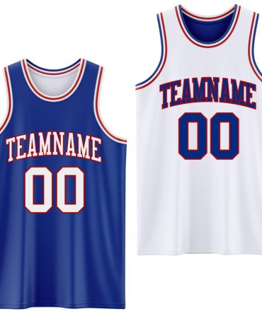 Custom Reversible Royal White-Red Double Side Basketball Jersey, Gift For Basketball Fans