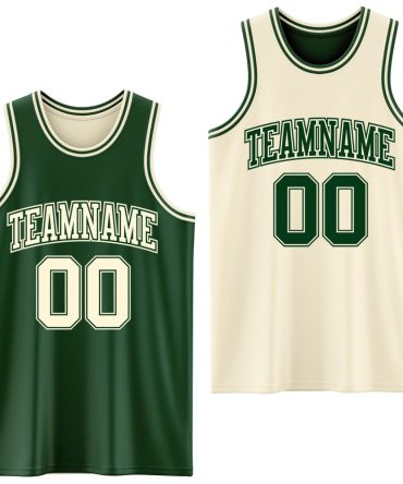 Custom Reversible Green Cream Double Side Basketball Jersey, Gift For Basketball Fans
