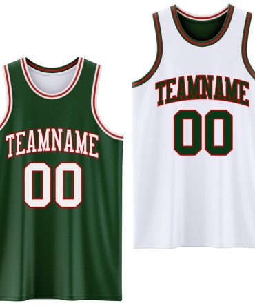 Custom Reversible Green White-Red Double Side Basketball Jersey, Gift For Basketball Fans