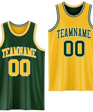 Custom Reversible Green Gold-White Double Side Basketball Jersey, Gift For Basketball Fans