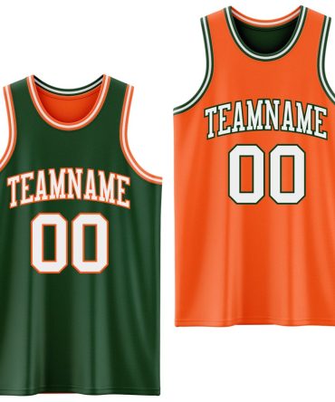 Custom Reversible Green White-Orange Double Side Basketball Jersey, Gift For Basketball Fans