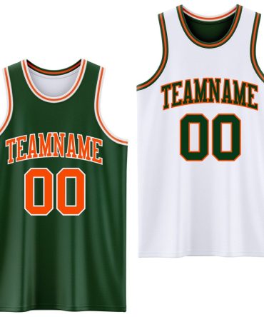 Custom Reversible Green Orange-White Double Side Basketball Jersey, Gift For Basketball Fans