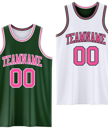 Custom Reversible Green Pink-White Double Side Basketball Jersey, Gift For Basketball Fans