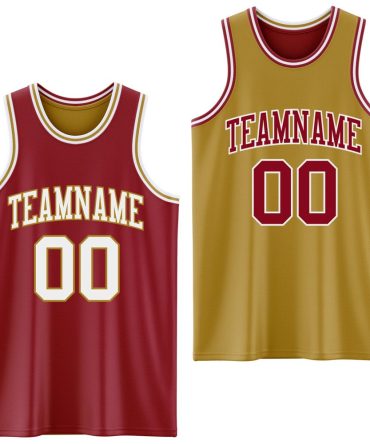 Custom Reversible Maroon White-Old Gold Double Side Basketball Jersey, Gift For Basketball Fans