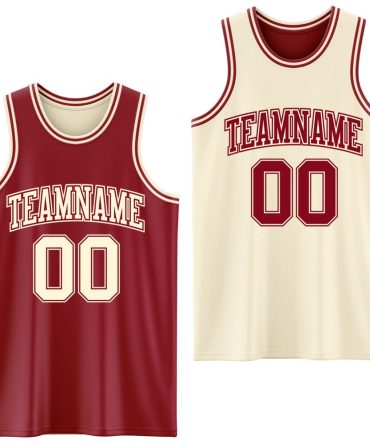 Custom Reversible Maroon Cream Double Side Basketball Jersey, Gift For Basketball Fans
