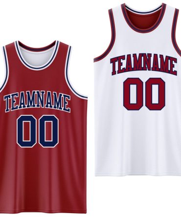 Custom Reversible Maroon Navy-White Double Side Basketball Jersey, Gift For Basketball Fans