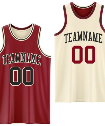 Custom Reversible Maroon Black-Cream Double Side Basketball Jersey, Gift For Basketball Fans