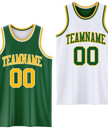 Custom Reversible Kelly Green Gold-White Double Side Basketball Jersey, Gift For Basketball Fans