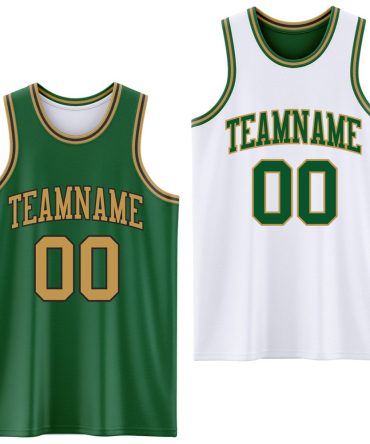 Custom Reversible Kelly Green Old Gold-Black Double Side Basketball Jersey, Gift For Basketball Fans