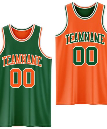 Custom Reversible Kelly Green Orange-White Double Side Basketball Jersey, Gift For Basketball Fans