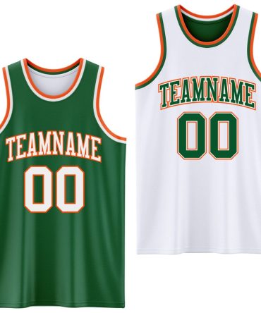 Custom Reversible Kelly Green White-Orange Double Side Basketball Jersey, Gift For Basketball Fans