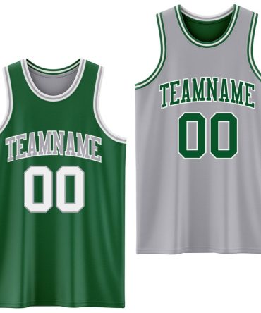 Custom Reversible Kelly Green White-Gray Double Side Basketball Jersey, Gift For Basketball Fans