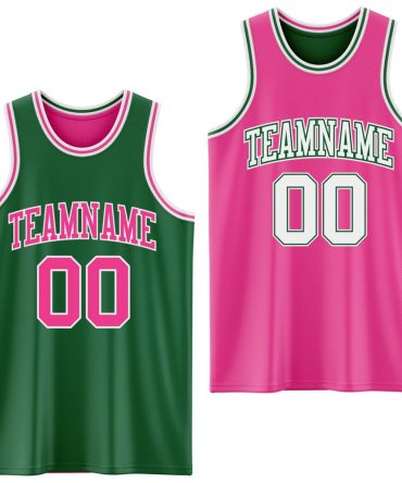 Custom Reversible Kelly Green Pink-White Double Side Basketball Jersey, Gift For Basketball Fans