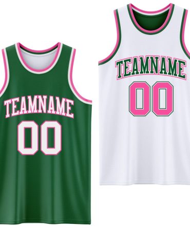 Custom Reversible Kelly Green White-Pink Double Side Basketball Jersey, Gift For Basketball Fans