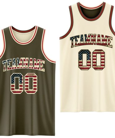 Custom Reversible Olive Vintage Usa Flag Cream-Red Double Side Salute To Service Basketball Jersey, Gift For Basketball Fans