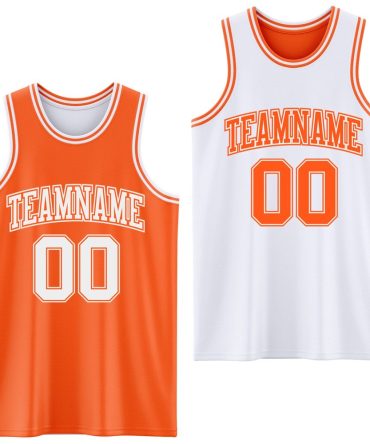 Custom Reversible Orange White Double Side Basketball Jersey, Gift For Basketball Fans