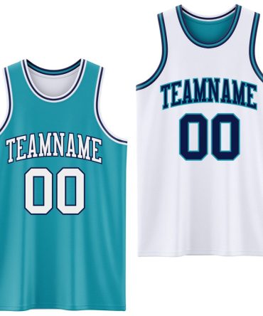 Custom Reversible Teal White-Navy Double Side Basketball Jersey, Gift For Basketball Fans