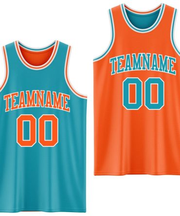 Custom Reversible Teal Orange-White Double Side Basketball Jersey, Gift For Basketball Fans
