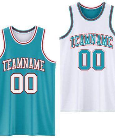 Custom Reversible Teal White-Red Double Side Basketball Jersey, Gift For Basketball Fans