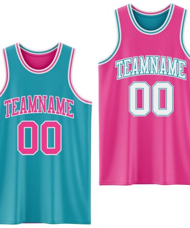 Custom Reversible Teal Pink-White Double Side Basketball Jersey, Gift For Basketball Fans