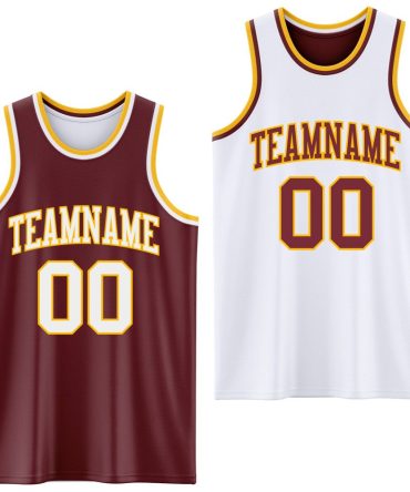 Custom Reversible Burgundy White-Gold Double Side Basketball Jersey, Gift For Basketball Fans
