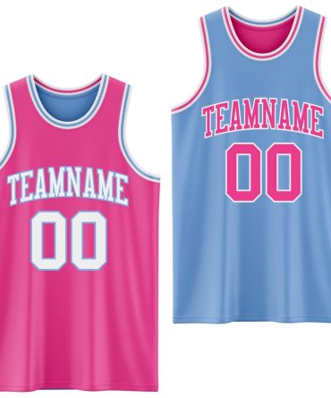 Custom Reversible Pink White-Light Blue Double Side Basketball Jersey, Gift For Basketball Fans