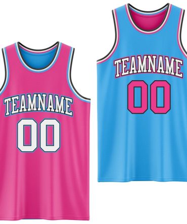 Custom Reversible Pink Black-Sky Blue Double Side Basketball Jersey, Gift For Basketball Fans