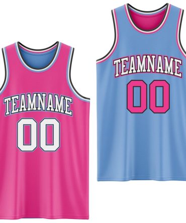 Custom Reversible Pink Black-Light Blue Double Side Basketball Jersey, Gift For Basketball Fans
