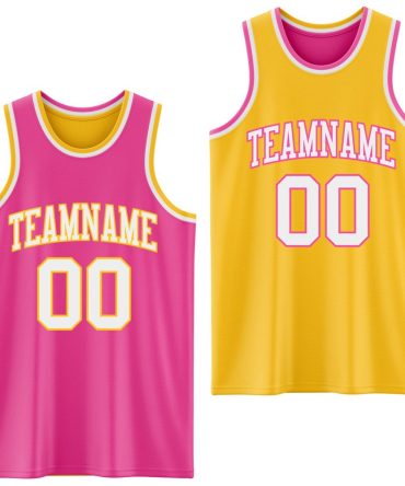 Custom Reversible Pink White-Gold Double Side Basketball Jersey, Gift For Basketball Fans