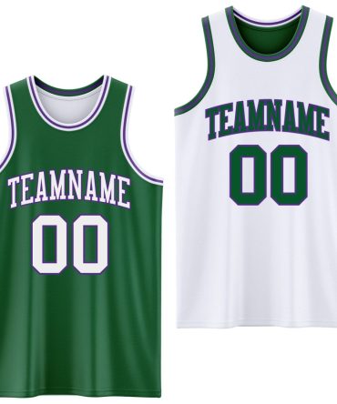 Custom Reversible Kelly Green White-Purple Double Side Basketball Jersey, Gift For Basketball Fans