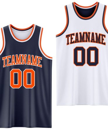 Custom Reversible Navy Orange-White Double Side Basketball Jersey, Gift For Basketball Fans
