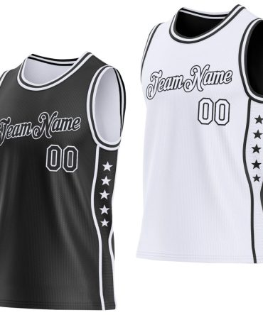 Custom Reversible Black White Double Side Star Basketball Jersey, Gift For Basketball Fans