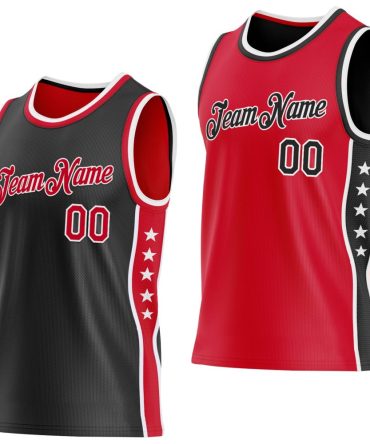 Custom Reversible Black Red-White Double Side Star Basketball Jersey, Gift For Basketball Fans