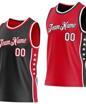 Custom Reversible Black White-Red Double Side Star Basketball Jersey, Gift For Basketball Fans