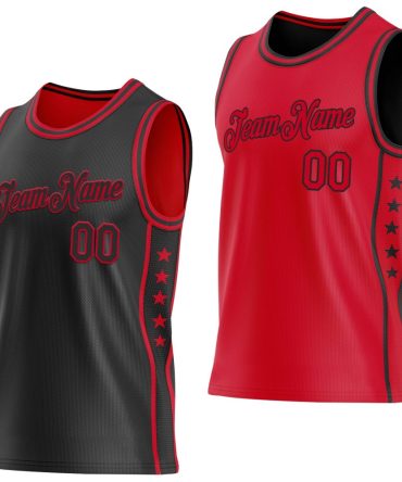 Custom Reversible Black Red Double Side Star Basketball Jersey, Gift For Basketball Fans