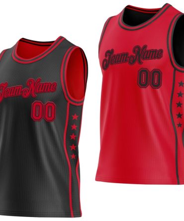 Custom Reversible Black Red Double Side Star Basketball Jersey, Gift For Basketball Fans