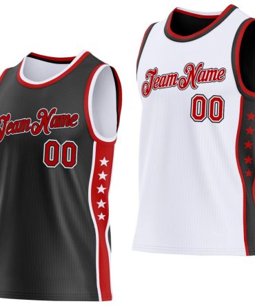 Custom Reversible Black Red-White Double Side Star Basketball Jersey, Gift For Basketball Fans