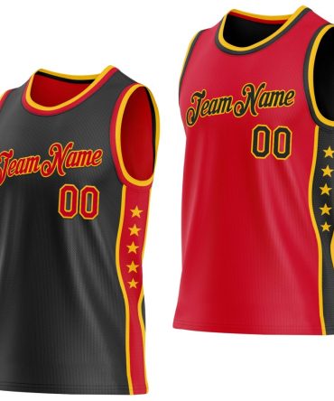 Custom Reversible Black Red-Gold Double Side Star Basketball Jersey, Gift For Basketball Fans
